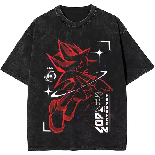 Japanese Shadows Hedgehog Washed Short Sleeved Round Neck Y2k Tshirt