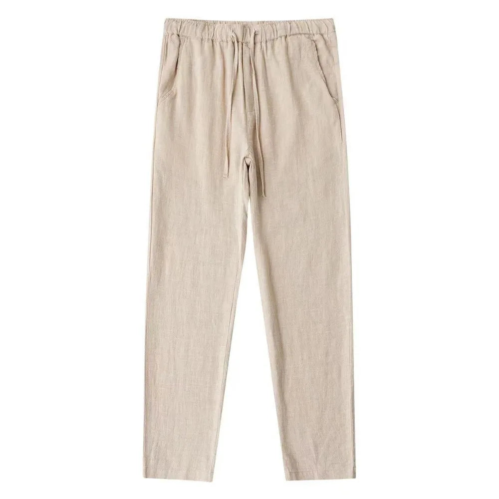 Men's Cotton Linen Pants Male Autumn New Breathable Solid Color Linen