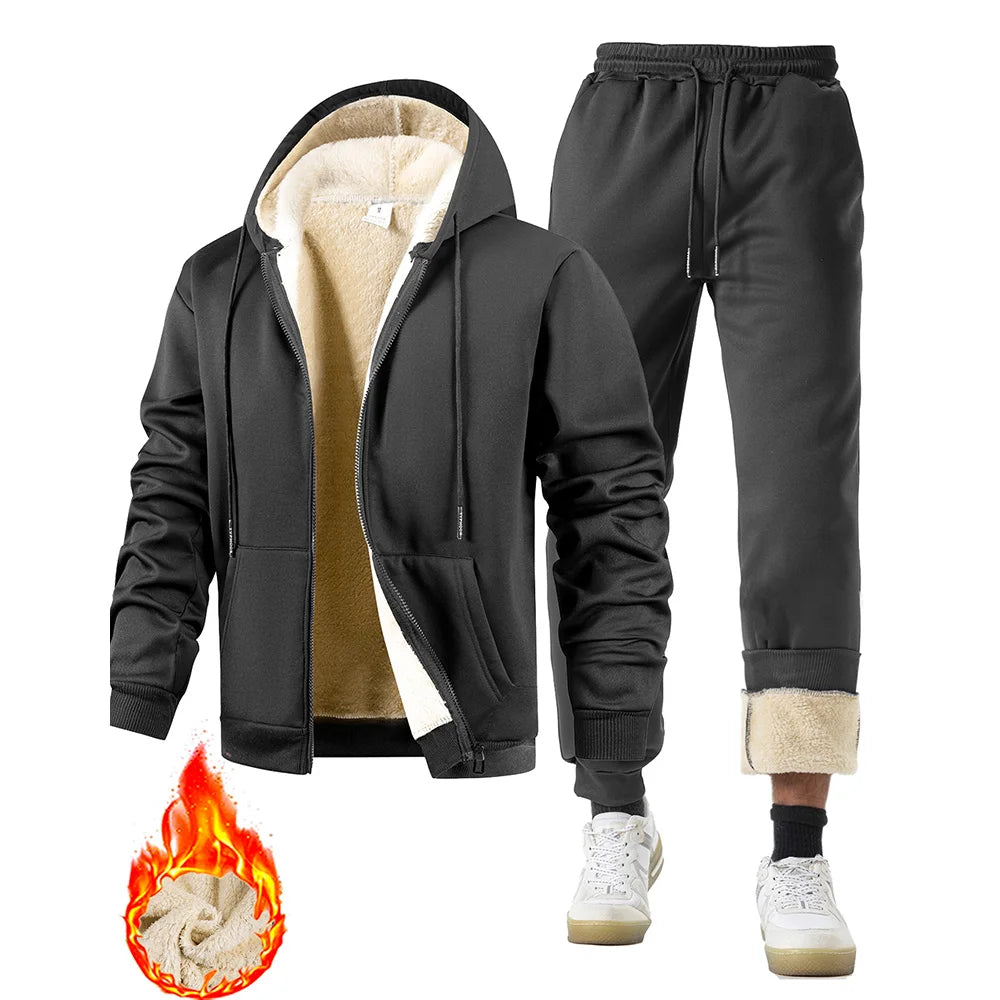 Men's Suit Two-Piece Tracksuit Plush Thickened Warm Sports