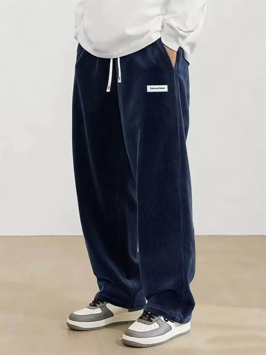 Autumn Mens Corduroy Casual Pants Fashion Loose Fit Pants Straight
