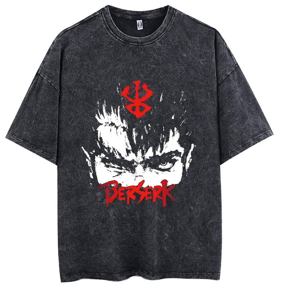 Hip Hop Men Streetwear T-Shirt Retro Vintage Washed Anime Graphic T