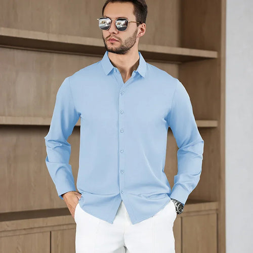 New Men's Business Casual Long Sleeved Solid Color Shirt Wrinkle