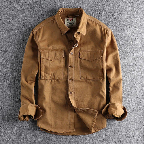 Autumn new 204 khaki retro wash solid color work shirt men's