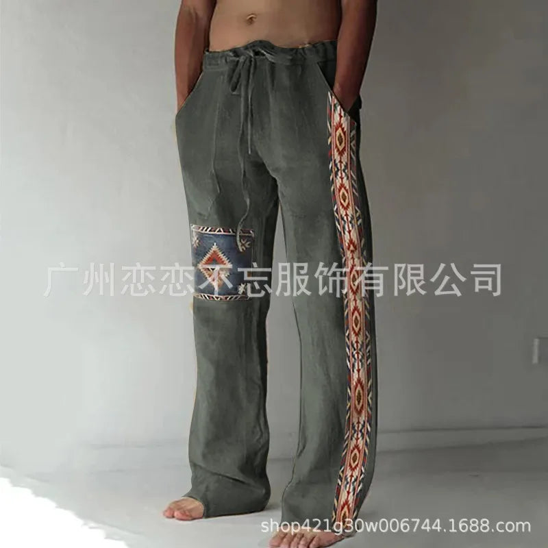 1 Mens Summer Beach Drawstring Ethnic Style Casual Straight Leg