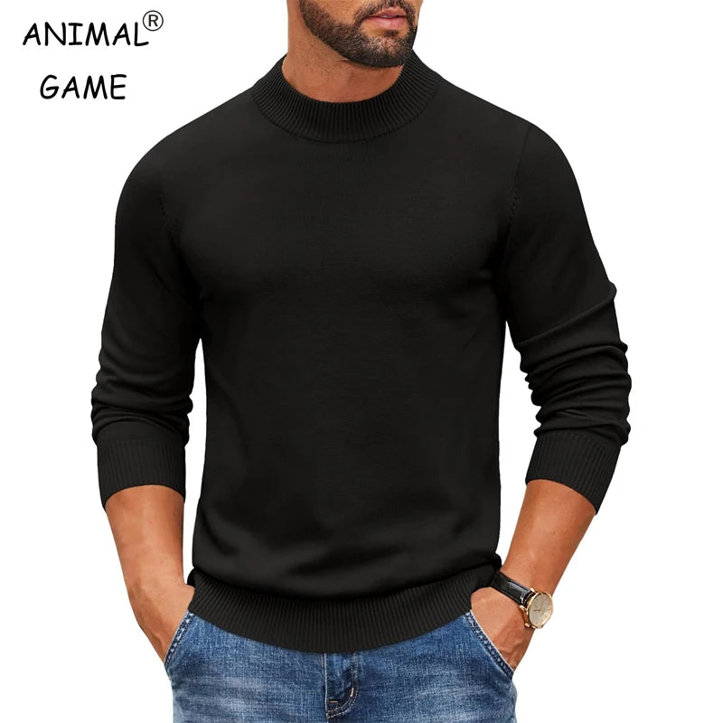 Men's Mock Turtleneck Ribbed Knit Pullover Sweater Casual Heavyweight
