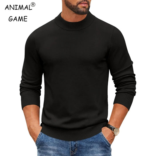 Men's Mock Turtleneck Ribbed Knit Pullover Sweater Casual Heavyweight
