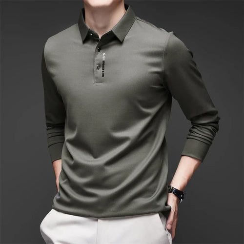 New Men's Business Casual Long Sleeved Shirt with Badge Solid Color