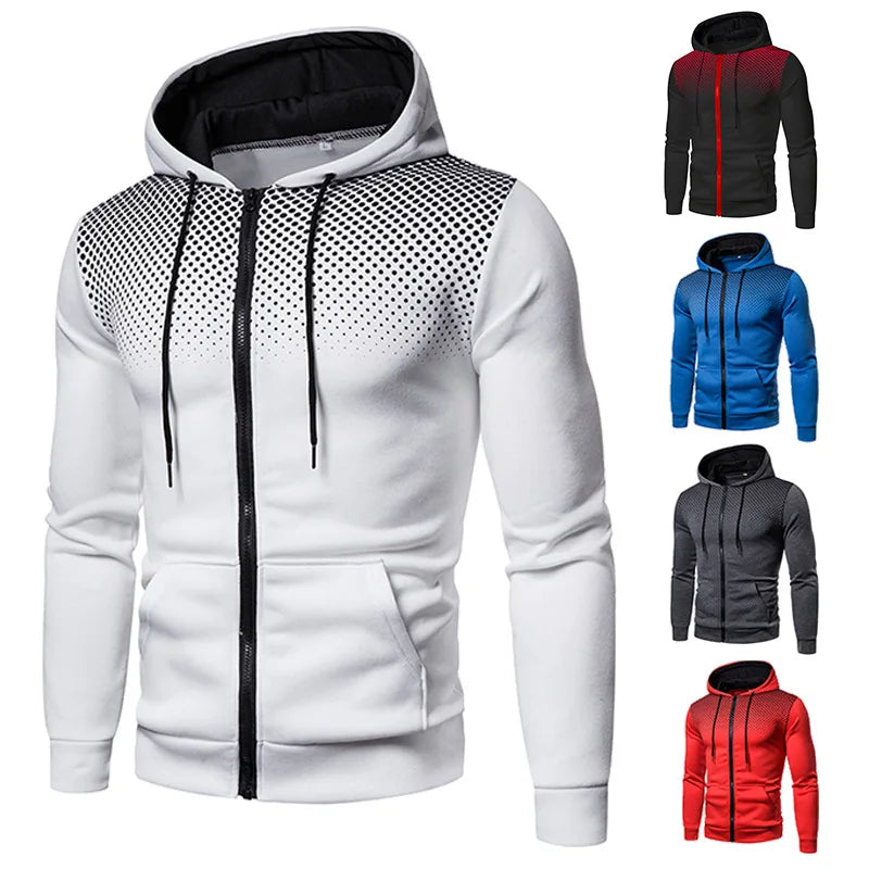 Men's Zip Up Hoodie Pocket Polka Pot Print Hooded Sweatshirt Sport