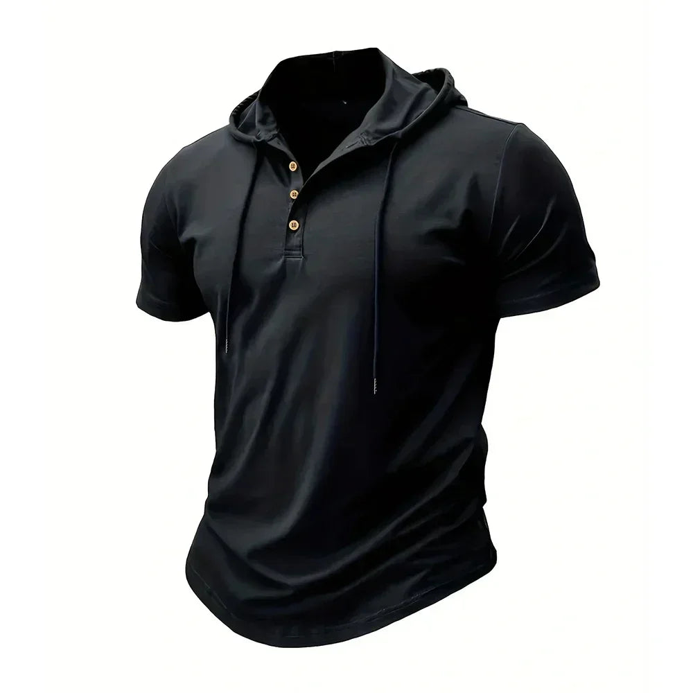 Men T Shirts  Summer Slim Fitness Hooded Short-Sleeved Bodybuilding