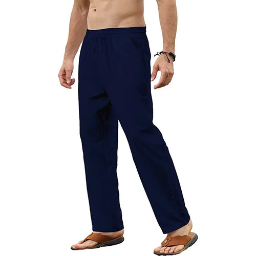 Men's Cotton Linen Pants Casual Loose Pants Male Breathable Solid