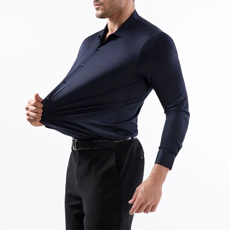 100 KG Non-Iron Four-way stretch Men's Long Sleeve Shirt Silky Foreign