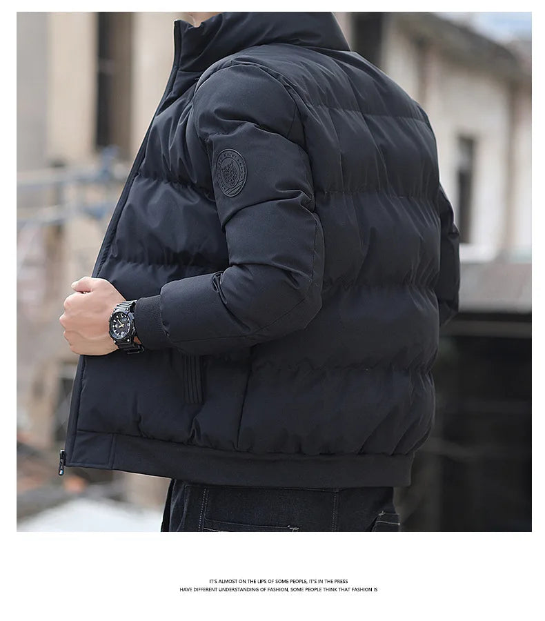 2025 Winter New Solid Color Zipper Down Jacket Thick Cotton Jacket Men