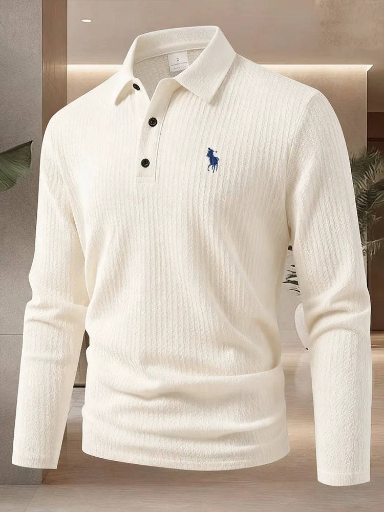 Men's high-end brand exquisite embroidered polo shirt long sleeved
