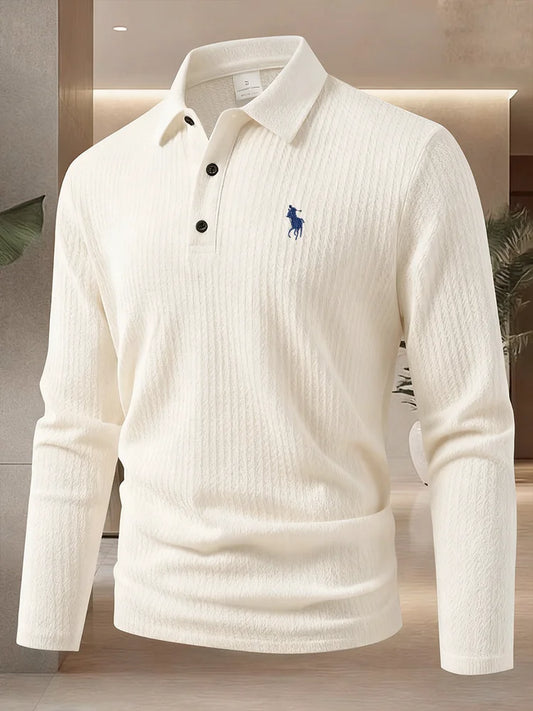 Men's high-end brand exquisite embroidered polo shirt long sleeved