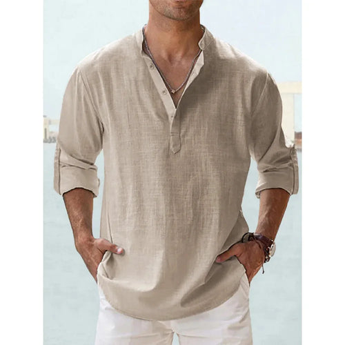 Cotton Linen Hot Sale Men's Short-Sleeved Shirts Summer Solid Color