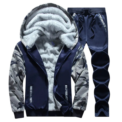 Men's autumn and winter sports set hooded casual cardigan jacket