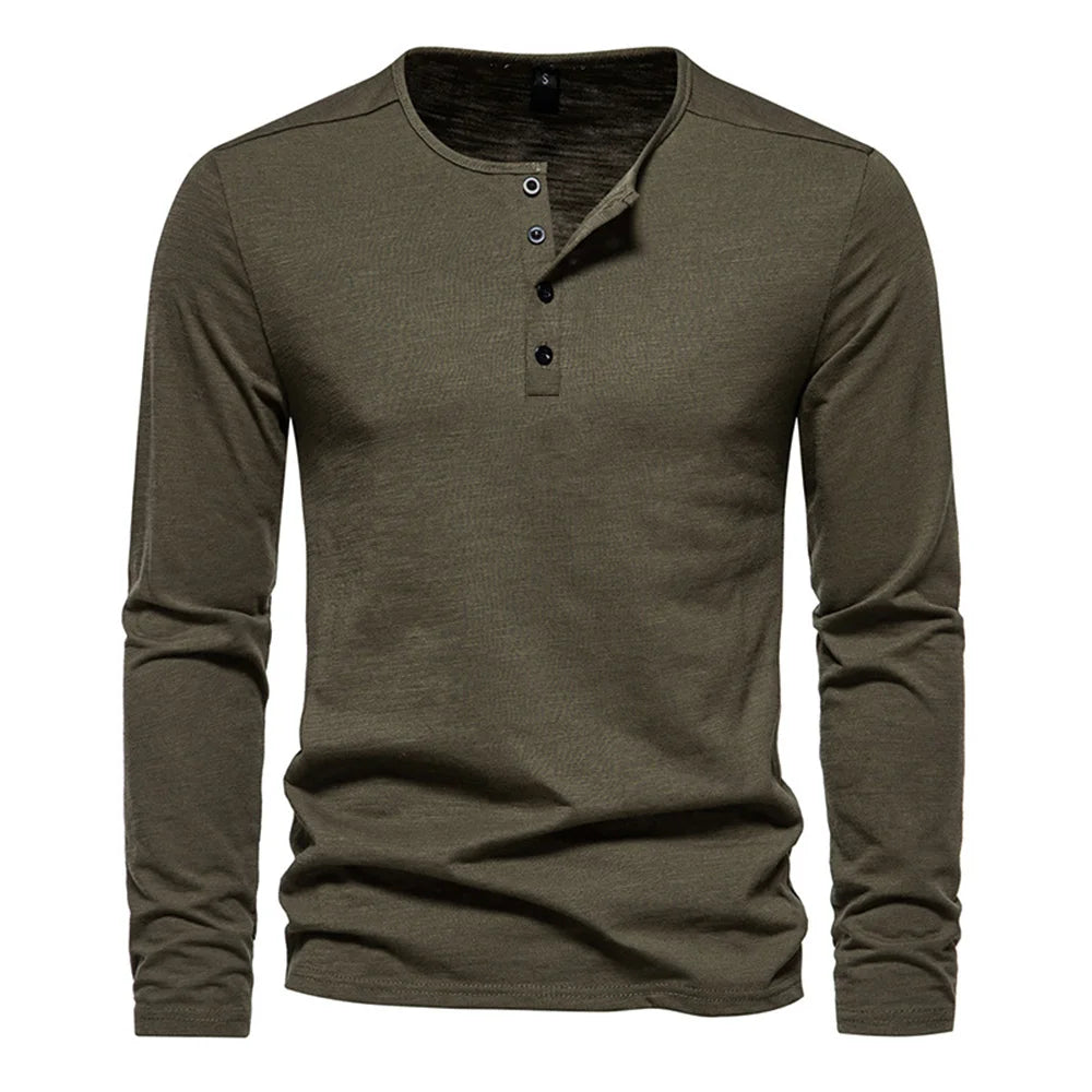 Men Long Sleeved T-shirt Cotton Slim Fit Bottoming Shirt Fitness Tops