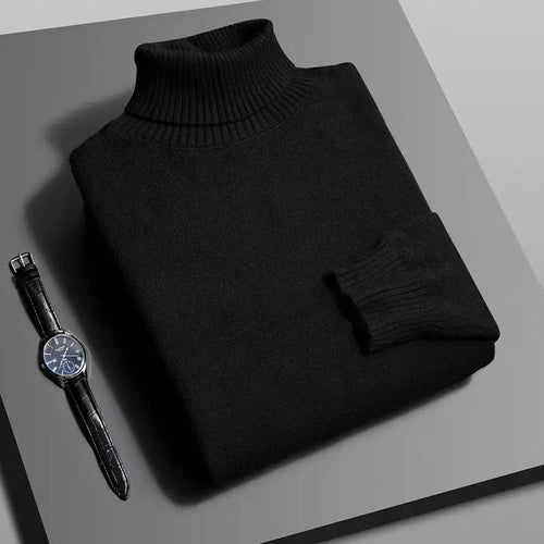 Autumn Mens High Quality Knitted Turtleneck Sweater Slim Fit Long