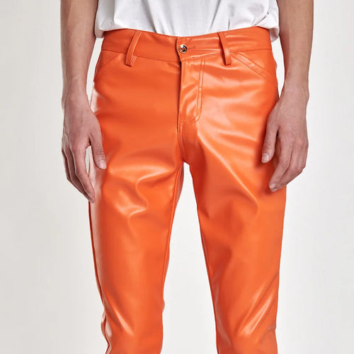 Men's Fashion Rock Style PU Leather Pants Night Club Dance Pants Men's