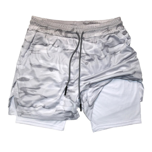 Men's Double Layer Fitness Shorts Men Fitness Gym Training 2 in 1