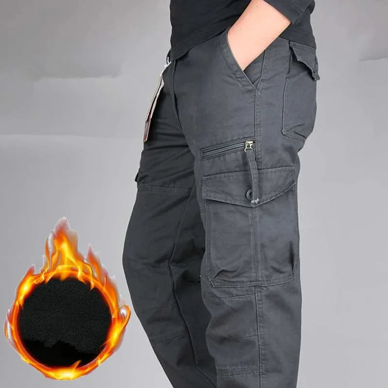 Men's Winter Cargo Pants Double Layer Fleece Warm Thick Camouflage