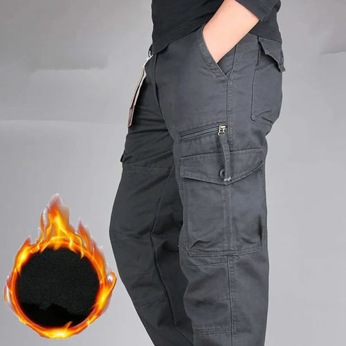 Men's Winter Cargo Pants Double Layer Fleece Warm Thick Camouflage