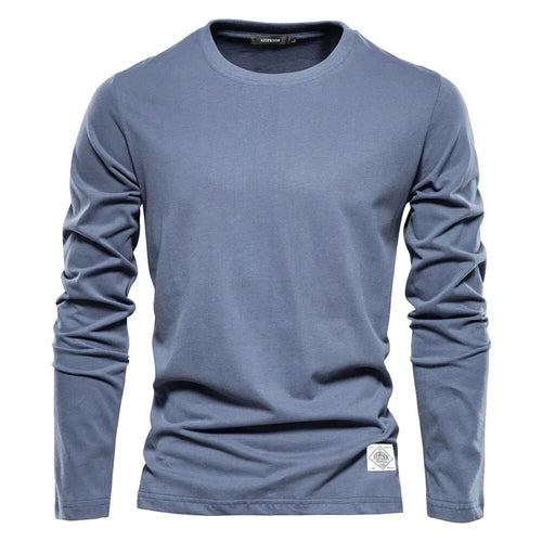 100% Cotton Long Sleeve T Shirt For Men Solid Spring Casual Mens