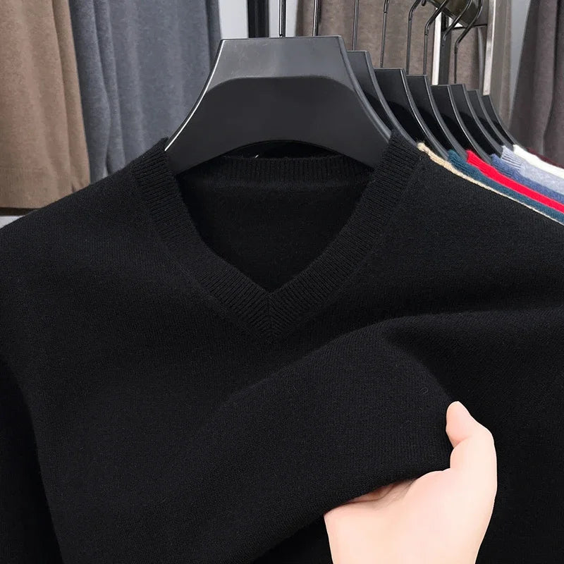 New Sweatwear Men's V Neck Basic Solid Color Sweaters Round Neck