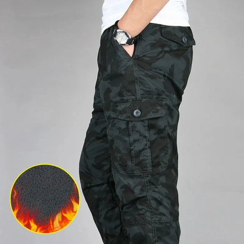 Men's Winter Cargo Pants Double Layer Fleece Warm Thick Camouflage