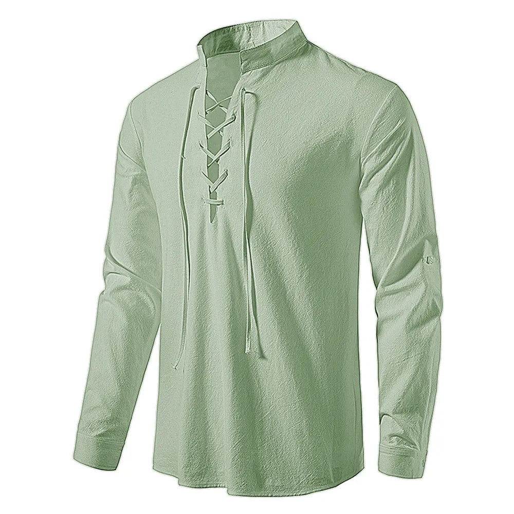 2023 New Men's Casual Blouse Cotton Linen Shirt Tops Long Sleeve Tee