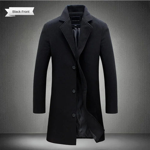 2024 Spring Autumn New Long Cotton Coat New Wool Blend Pure Color