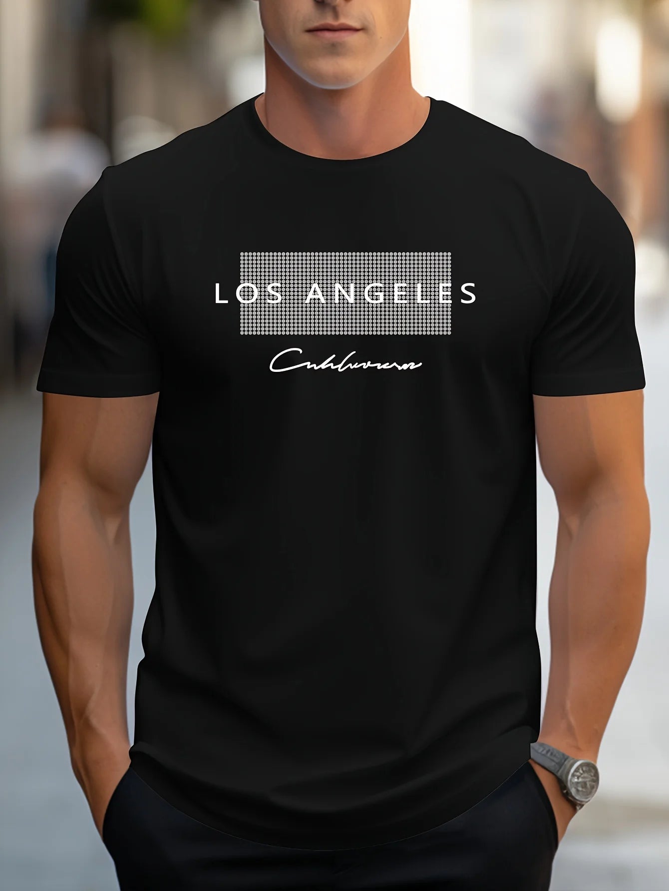 Men's 100% cotton summer loose fit large Los Angeles Graphic printed