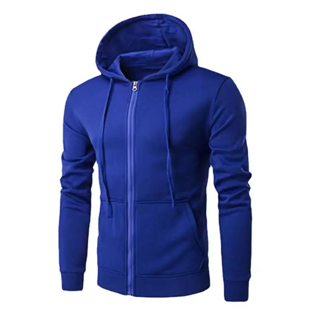 Men's Fashion Fleece Zipper Sweatshirt Loose Casual Hoodie for Spring