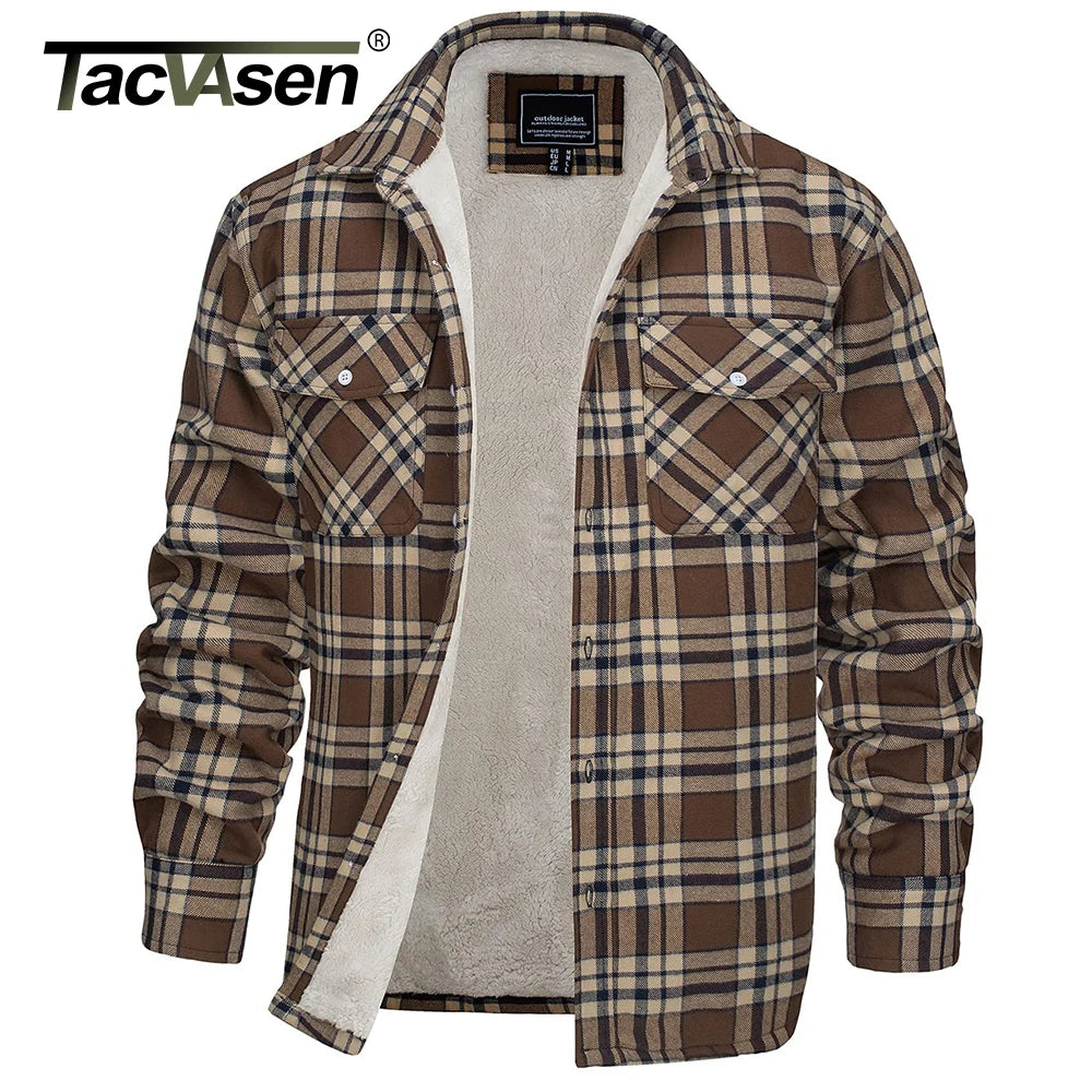 TACVASEN Men's Plaid Flannel Jacket Sherpa Fleece Lined Warm Winter