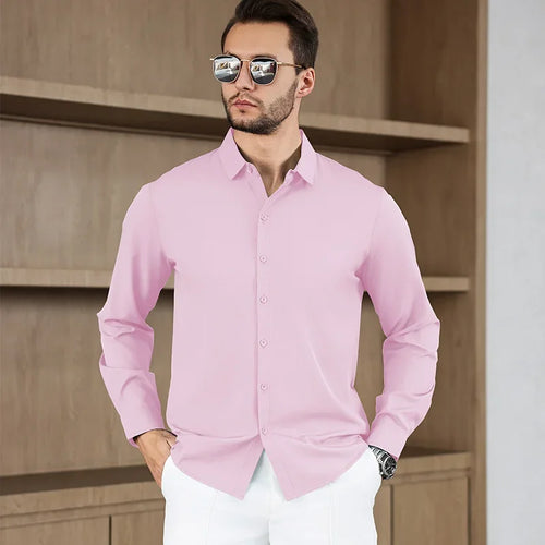 New Men's Business Casual Long Sleeved Solid Color Shirt Wrinkle