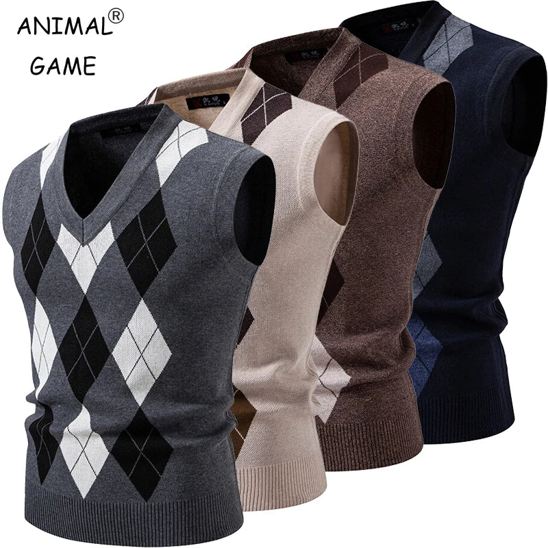 New Mens Argyle Knitwear Vest V Neck Sleeveless Casual Slim Fit