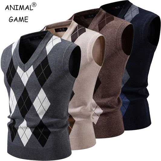 New Mens Argyle Knitwear Vest V Neck Sleeveless Casual Slim Fit