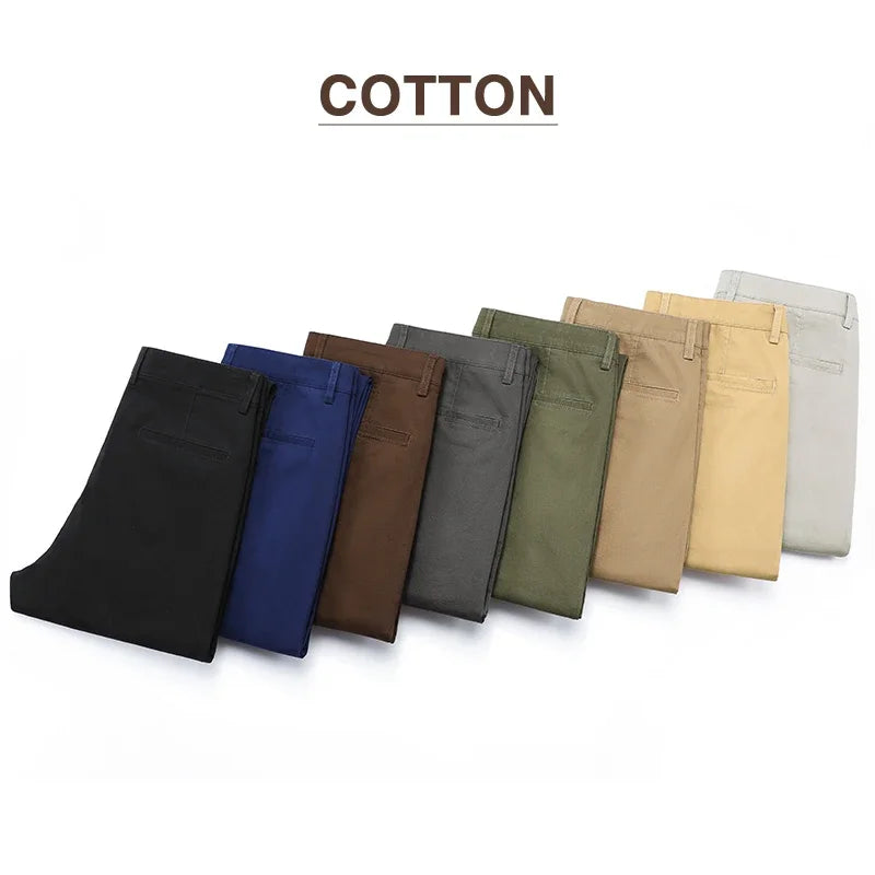 97% Cotton Men's Casual Pants Autumn Fashion Comfortable Elastic Slim