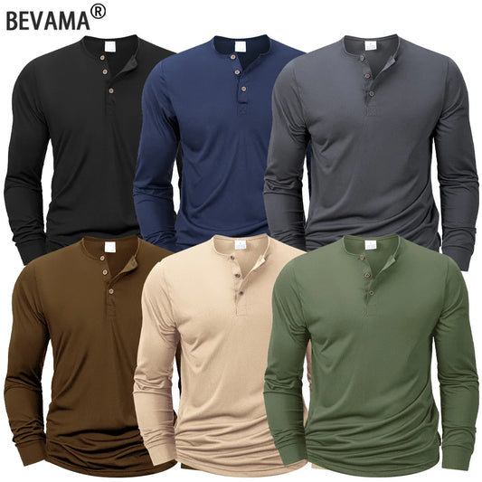 Mens Long Sleeve Henley Neck T-shirt Slim Fit Bottoming Tshirt Casual