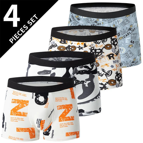 4 Pieces European and American Size MEN'S FASHION Printed Boxer
