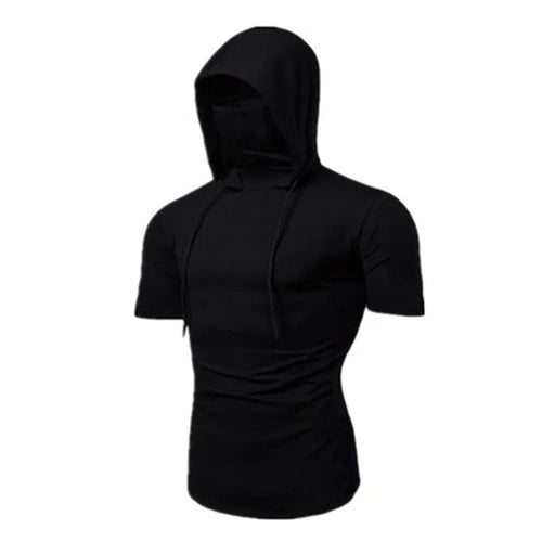Mens Gym Thin Hoodie Short Sleeve Hoodies With Mask Sweatshirt Casual