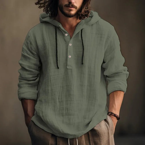 2024 New Men's Casual Blouse Cotton Linen Shirt Loose Tops Long Sleeve