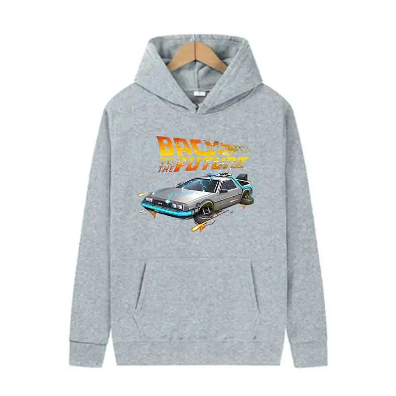 Back To The Future Retro DeLorean Car Print Hoodie Long Sleeve Tops