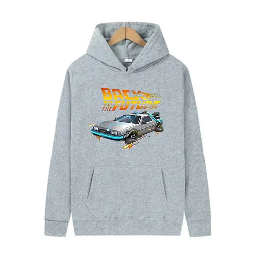 Back To The Future Retro DeLorean Car Print Hoodie Long Sleeve Tops