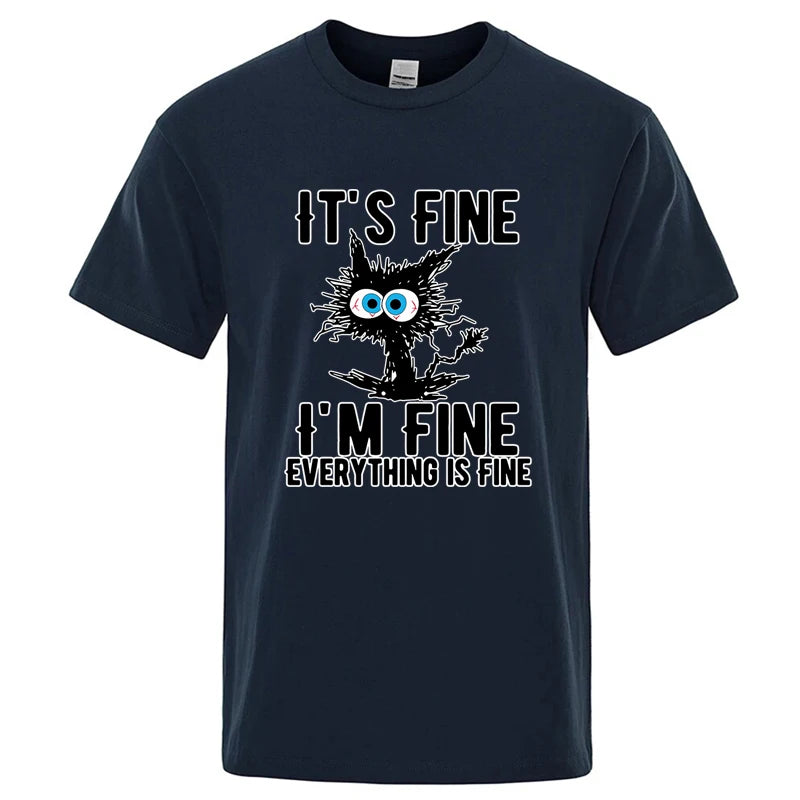 Men's High Quality T-shirt 100% Cotton Funny Cool Cat Printed T-shirt