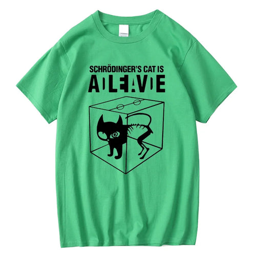 Men's T-shirt Top Quality Cotton Schrodinger's Cat Print Summer Short