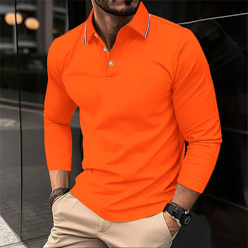 2025 Men's Summer Long Sleeve Lapel Polo Casual Breathable Comfortable