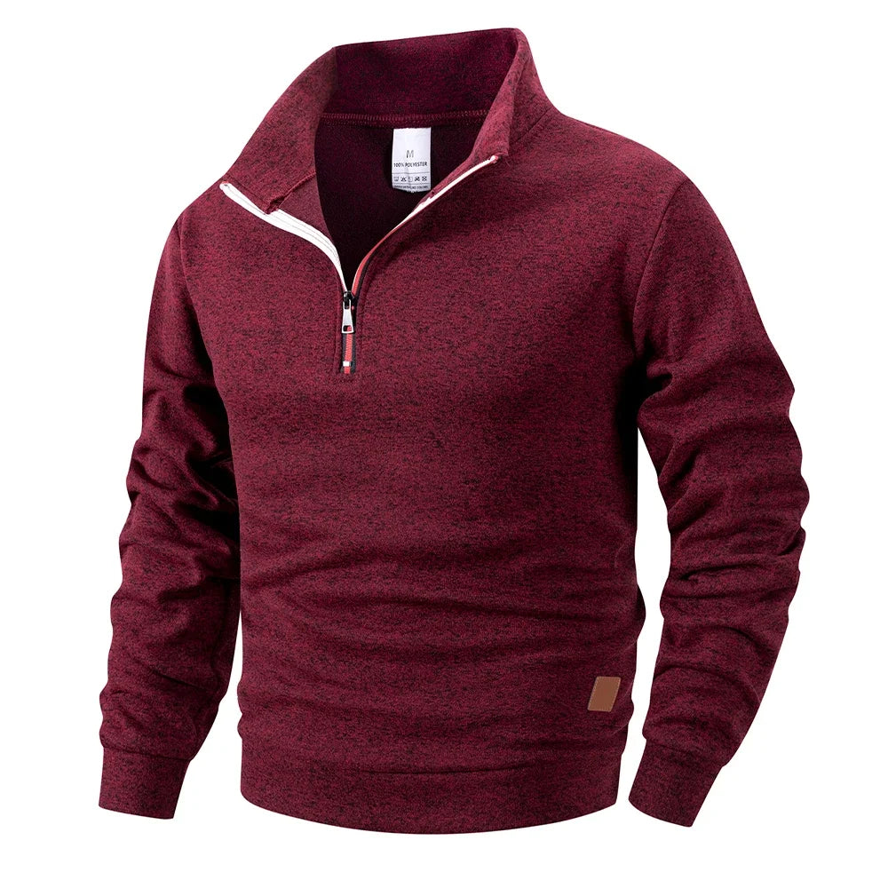 Autumn Men's Stand Collar Pullovers Slim Fit Warm Solid Color Half