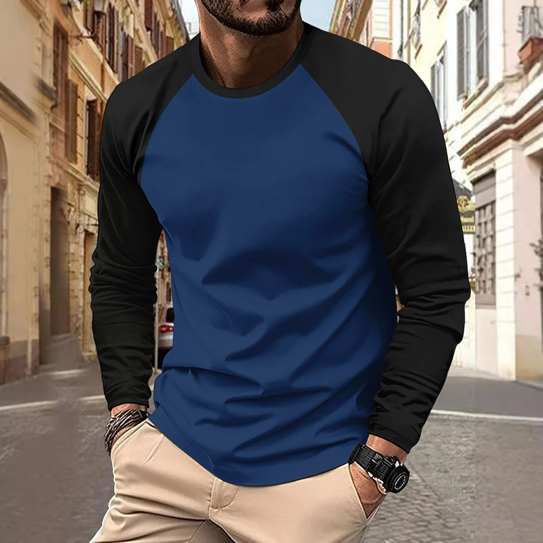 Men's T-shirts Long Sleeve O-neck Pactwork Casual Raglan Sleeves Color