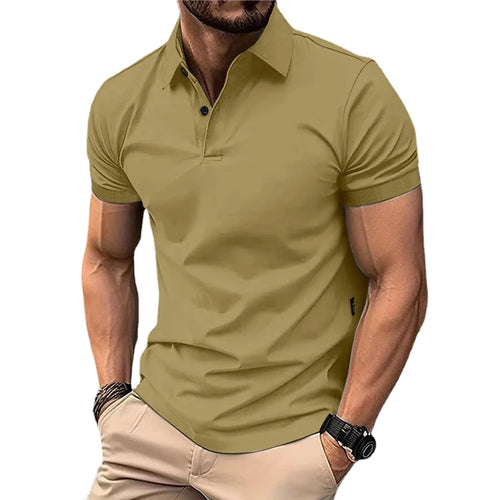Summer Men's Solid Color Polo Shirt Short Sleeve Lapel Button Tshirts